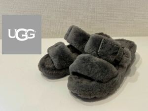 ★UGG★アグ★Fuzz Yeah★ファズ イヤー★シープスキン★フラットサンダル★厚底★ストラップ★ロゴ★チャコール★US5サイズ相当★22cm相当