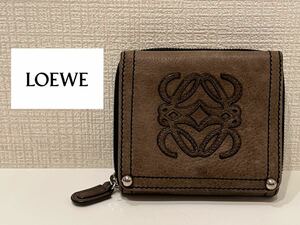 ★LOEWE★ロエベ★アナグラム★ラウンドファスナー★レザー★ビッグロゴ★ウォレット★二つ折り財布★短財布★ブラウン★茶色★