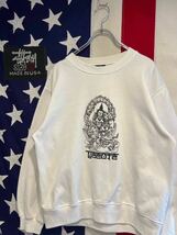 ★STUSSY★ステューシー★90s★USA製★仏陀★お釈迦様★和柄★プリント★スウェット★クルーネック★ホワイト★白★Sサイズ★ヴィンテージ_画像1