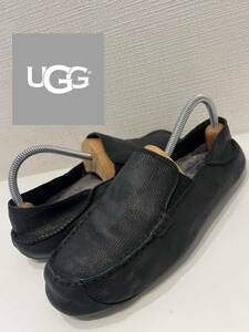 ★UGG★アグ★Upshaw★アップショー★1015607★モカシン★スリッポン★レザー★ムートン★シープスキン★ブラック★黒★US8★26.0cm★