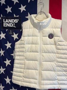 ★LANDS′ END★ランズエンド★撥水加工★ダウンベスト★フルジップ★プリントロゴ★スタンドカラー★ワッペン★ホワイト★白★Lサイズ★