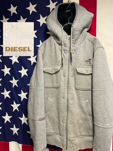 ★DIESEL★ディーゼル★裏ボア★スウェットジャケット★中綿★ブルゾン★アウター★フード★フルジップ★ロゴパッチ★グレー★Lサイズ★