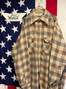 ★70s★USA製★Woolrich★ウールリッチ★ヘビーネルシャツ★ブロックチェック柄★CPOシャツ★総柄★ベージュ★Lサイズ★ヴィンテージ★