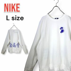 [ rare ] Nike NIKE sweat long sleeve sweatshirt L size white white WORLDTOUR big Silhouette anonymity delivery 