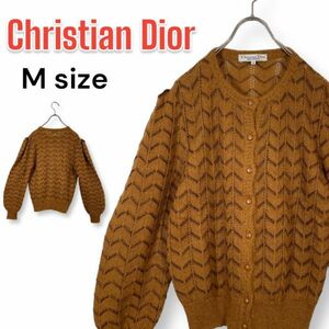  retro б/у одежда Christian Dior Christian Dior вязаный кардиган M размер Brown чай цвет Vintage рукав мягкий 