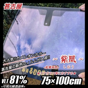 《新品》ウィンドウフィルム ～紫凰しおう～ カメレオンカラー 赤紫系色 プライバシー保護 飛散防止 縦75cm×横100cm リアガラス等に