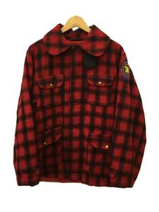 Woolrich◆ハンティングジャケット/バッファローチェック/丸襟/チンスト/金ボタン/ジャケット/42/ウール/RED