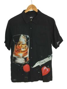 STUSSY◆COCKTAIL SHIRT/カクテルシャツ/オープンカラー/半袖/ブラック/M