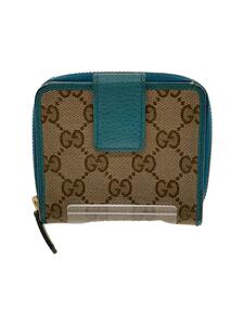 GUCCI◆2ツ折サイフ_GGプラス/PVC/BLU/総柄/レディース