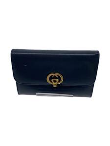 GUCCI◆3つ折り財布/レザー/NVY/無地/レディース