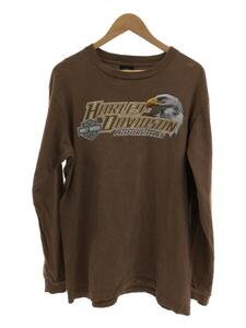 HARLEY DAVIDSON◆2008S/USA製/プリント/長袖Tシャツ/L/コットン/BRW/使用感有