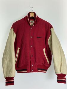 NIKE◆スタジャン/M/ウール/RED/レザー切り替えし/ビックスウォッシュロゴ