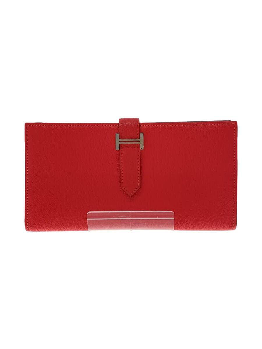 HERMES◆ベアン ロング C刻印/長財布/レザー/PNK/レディース/