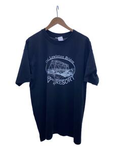 Hanes◆80s~/old lewiston bridge/Tシャツ/XXL/コットン/BLK