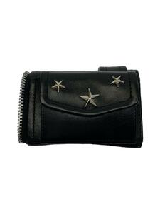 beautiful people◆studs riders petit wallet/3つ折り財布/羊革/BLK/無地/メンズ