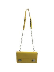 PRADA◆チェーンショルダーバッグ/ターンロック/サフィアーノ/レザー/イエロー/金具、内側小傷有