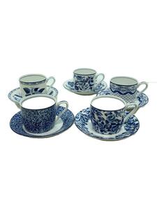 Yukiko Hanai* cup & saucer /5 point set / ornament vessel / white × blue / total pattern /. pattern . plate /YH-25/