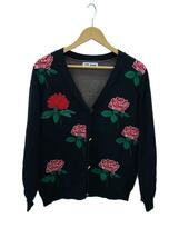 TTT_MSW◆カーディガン(厚手)/M/コットン/BLK/TTT-2022AW-KT03/Rose Jaquard Knit_画像1