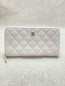 CHANEL◆タイムレスクラシック/マトラッセ/キャビアスキン/長財布/レザー/WHT/レディース/AP0242