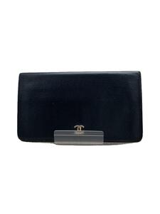 CHANEL◆長財布/レザー/BLK/無地/レディース