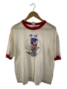 TULTEX◆Tシャツ/XL/コットン/WHT/USA製/80s/リンガーT/錦鯉/JAPAN VINTAGE