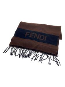 FENDI◆フェンディ/マフラー/ウール/ブラウン/無地/フリンジ付