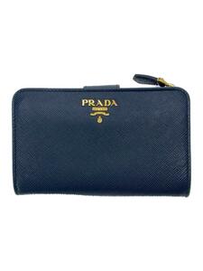 PRADA◆2つ折り財布/レザー/NVY/レディース/サフィアーノ/角擦れ、使用感有