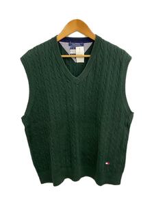 TOMMY HILFIGER◆85～90s/Vネックニットベスト/XL/コットン/GRN