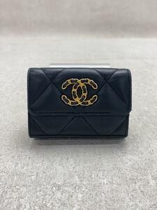 CHANEL◆3つ折り財布_19_マトラッセ_ラムスキン/レザー/BLK/レディース/AP1789