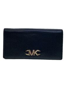 MICHAEL KORS◆MK/長財布/レザー/BLK//ブラック/無地/レディース