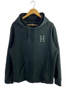 HUF◆memorium classic H hoodie/パーカー/L/コットン/BLK/背面プリント割れ