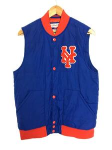 mitchell&ness◆パデットベスト/中綿/ワッペン/ブルー/レッド/M