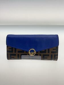 FENDI◆ズッカ柄バイカラーフラップウォレット/長財布/-/BLU/総柄/レディース