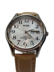 ALBA◆クォーツ腕時計/アナログ/レザー/WHT/BEG/V158-0AX0