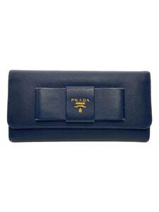 PRADA◆フラップ長財布/レザー/NVY/無地/レディース/リボン