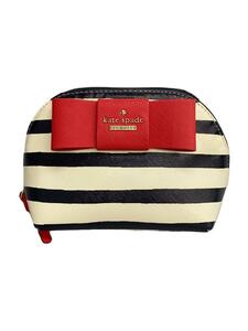 kate spade new york◆ポーチ/レザー/WHT/ボーダー/PWRU4703