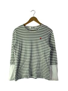 PLAY COMME des GARCONS◆長袖Tシャツ/L/コットン/GRY/ボーダー/AZ-T320