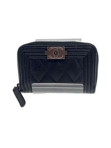 CHANEL◆コインケース_ボーイシャネル_キャビアスキン_ラウンド/牛革/BLK/レディース