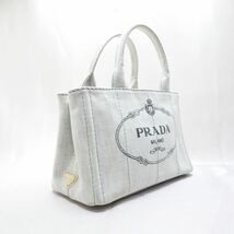 1円~ PRADA プラダ カナパ S ハンドバッグ トートバッグ 三角ロゴ ロゴプレート キャンバス デニム グレー レディース_画像4