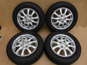 送料激安 ￥3000円～ 軽自動車 ムーウ゛ ワゴンR ライフ ミラ 155/65R13 アルミホイール 13X4J PCD100 BS NEX TRY ４本 2022年製 