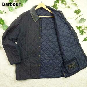 Barbour　バブアー　 バーブァー　キルティングジャケット　コーデュロイ襟　XL　カーキ　グレー