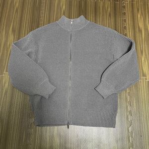 1-6 new goods total rib W Zip knitted cardigan full Zip knitted sweater gray L