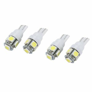 【VAPS_1】T10 LEDバルブ 4個セット 《ホワイト》 12V車用 5連 ウェッジ球 ウェッジバルブ ポジションランプ ルームランプ 送込