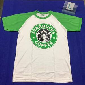 SR10B3. ラグランTシャツ Lサイズ　STARBUCKS COFFEE スターバックスコーヒー　半袖Tシャツ 白x緑