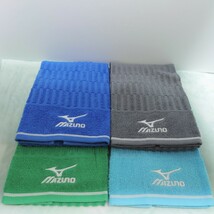 ミズノ MIZUNO フェイスタオル 4枚セット 新品 スポーツ タオル マフラータオル ロングタオル ロゴ入り 汗拭きタオル 青 水色 緑 グレー_画像1