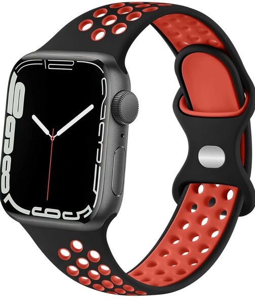 y012402fm コンパチブル Apple Watch バンド交換 ベルト ソフトシリコン 男女兼用 38㎜ 40㎜ 41㎜ ブラック × レッド