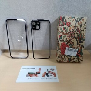 y010911fm ロック機能付き・自動ポップアップボタン iPhone 14 plus 用 ケース クリア 両面強化ガラス 9H硬度 一体型レンズ保護 パープル