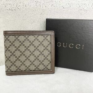 【贅沢品の極み】GUCCI グッチ　折り財布　お札ケース　カードケース　コインケース　ディアマンテ　レザー　本革　ブラウン　総柄