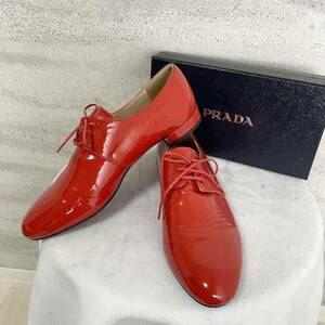 【新品保管品】PRADA プラダ　オックスフォード　ローファー　パテントレザー　エナメル　レッド