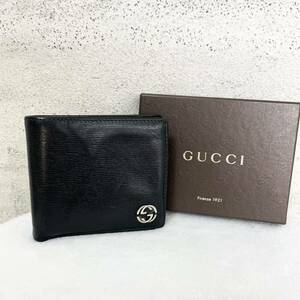 【ジャンク品】GUCCI グッチ　折り財布 カードケース　お札ケース　コインケース　インターロッキング　レザー　本革　ブラック　シルバー